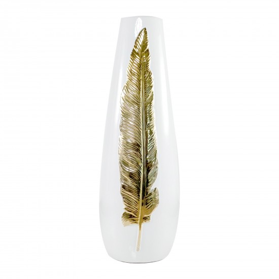 Vase en céramique blanc avec feuille or grand